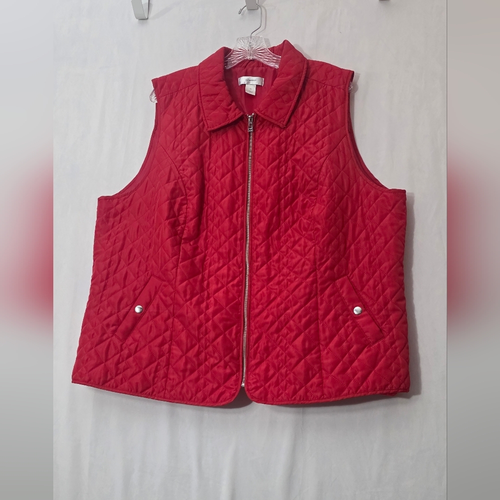 CJ Banks Womens Size 2X Red Puffer Puffy Quilted Full Zip Vest
